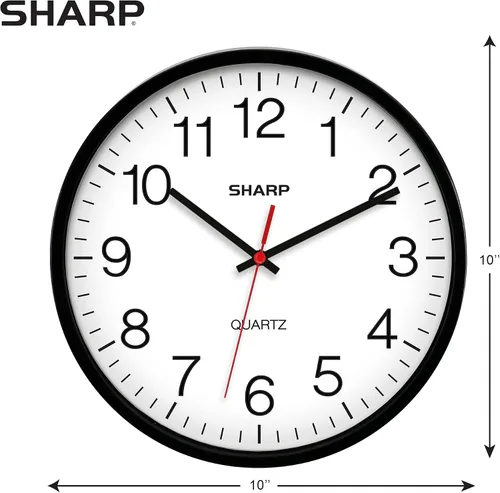Vista 3 de Sharp Reloj de pared silencioso sin tictac de cuarzo de calidad de 10 pulgadas, funciona con pilas, redondo, fácil de leer para el hogar, cocina