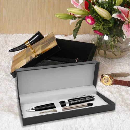 Vista 5 de Bolígrafos personalizados, estuche para bolígrafos grabado personalizado para hombres, bolígrafos Twist Action 0.7, juego de bolígrafos de Negro