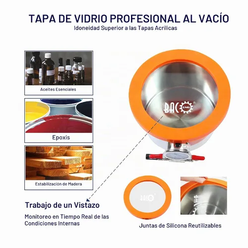 Vista 3 de BACOENG Cámara de vacío de acero inoxidable de 1.5 galones con tapa de vidrio templado perfecta para estabilizar madera, desgasificar siliconas