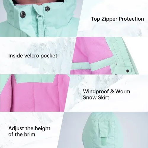 Vista 60 de Chaqueta de esquí impermeable para niñas, chaqueta de snowboard para exteriores, resistente al viento, con forro polar, abrigo de nieve cálido