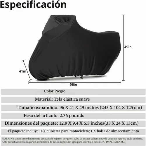 Vista 2 de Funda para motocicleta interior, suave, elástica y a prueba de polvo, compatible con todas las motocicletas, 96 pulgadas