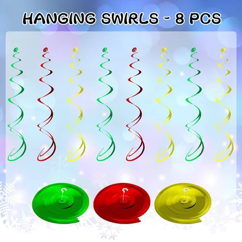 Vista 4 de YQUQWN 48 piezas de adornos colgantes de Navidad en espiral - Bolas de alce con copos de nieve en rojo, verde y dorado para fiestas navideñas, árbol