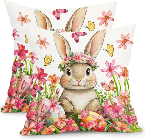 Vista 20 de Juego de 2 fundas de almohada de hojas de plantas tropicales de 20 x 20 pulgadas, juego de 2 fundas de almohada cuadradas de lino de algodón y hojas