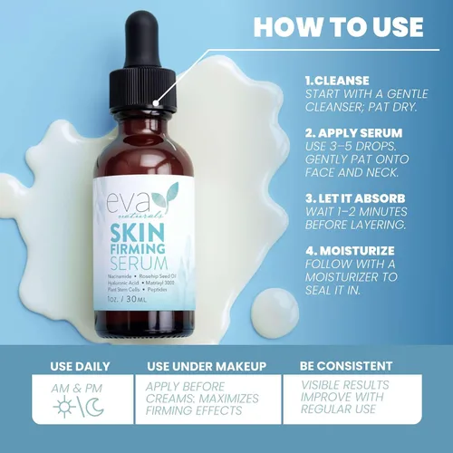 Vista 4 de Eva Naturals Suero reafirmante de la piel de (1 oz), suero de día o noche reafirma instantáneamente la piel suelta y afina las arrugas