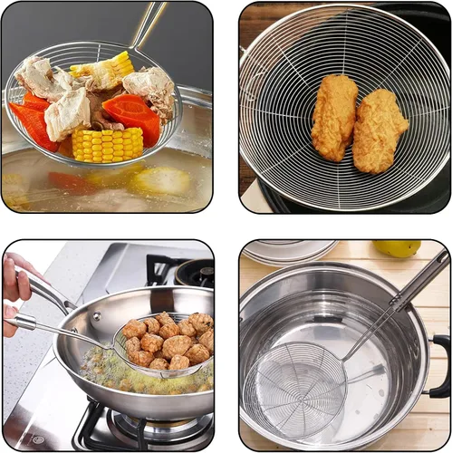 Vista 6 de Markeny 3 cucharas de acero inoxidable con mango para freír alimentos, pasta, 3 tamaños