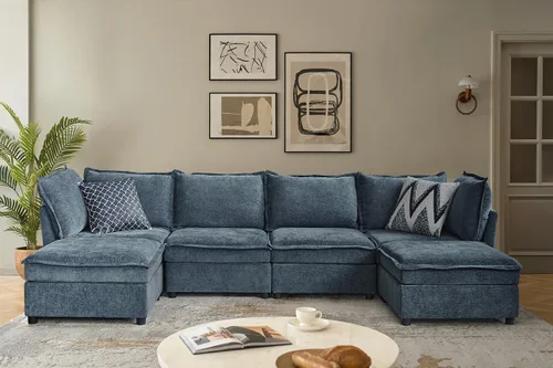 Vista 13 de HULALA HOME Sofá seccional modular, sofá grande en forma de U de 8 asientos con otomano de almacenamiento, sofá cómodo de chenilla con asiento