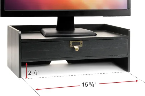 Vista 5 de EXCELLO GLOBAL PRODUCTS Soporte para monitor de madera: incluye cajón para organización de escritorio de cuadernos, bolígrafos, lápices y Negro