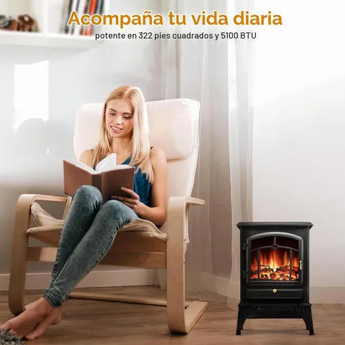 Vista 7 de Xbeauty Estufa Eléctrica de Chimenea de Interior de 22", Calentador de Chimenea Independiente con Brillo de Llama 3D Ajustable, Control