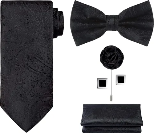 Vista 22 de TIE G 5pcs Tie Set in WHITE OR BLACK GIFT BOX: Solid Color Necktie, Satin Bow Tie, Pocket Square, Lapel, Cuff Links A-aqua