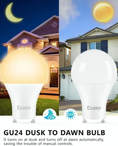 Vista 4 de GU24 - Bombillas LED A19 del anochecer al amanecer, sensor de luz LED A19, sensor de fotocélula, encendido/apagado automático para iluminación