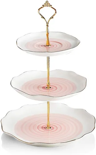 Vista 16 de Sweejar Soporte de cerámica para tartas de 3 niveles, soporte para postres, soporte para cupcakes, bandeja para servir pasteles de fiesta de té