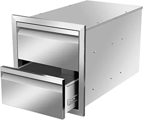 Vista 14 de Cajones de cocina para exteriores, cajones de barbacoa de montaje empotrado estilo marco de caja con mango de acero inoxidable, cajones de isla