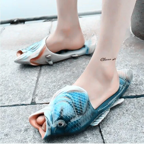 Vista 3 de Pantuflas unisex de pescado, sandalias de lubina, pantuflas de animales y peces Azul