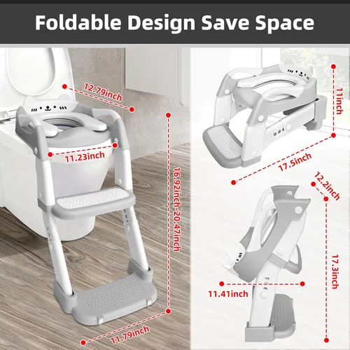 Vista 3 de Asiento de entrenamiento para ir al baño, asiento de inodoro mejorado para niños y niñas, inodoro de entrenamiento 3 en 1 con taburete escalonado