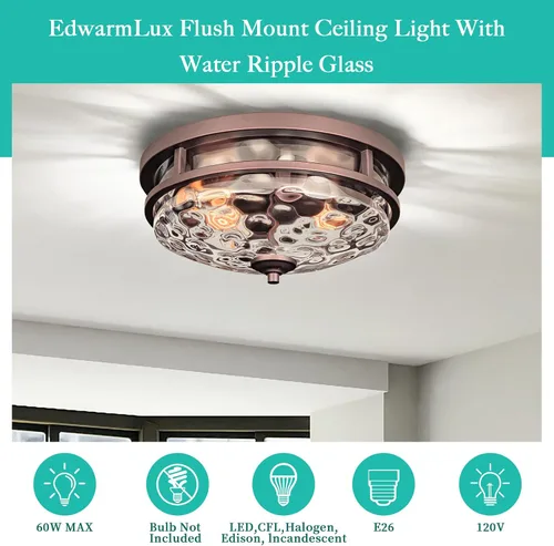 Vista 4 de Edwarmlux Lámparas de techo empotradas, lámpara de techo de granja de 2 luces cerca del techo, lámpara de techo industrial para cocina, pasillo