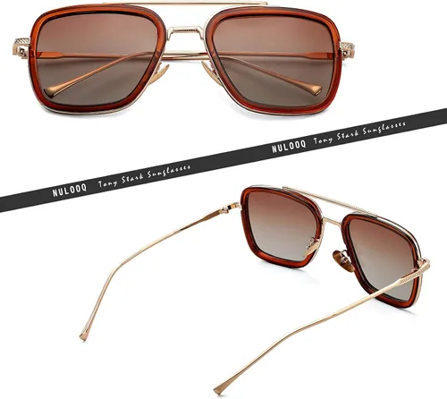 Vista 4 de NULOOQ Tony Stark - Lentes de sol polarizados para hombres y mujeres, estilo aviador, estilo vintage, marco de metal, montura metálica de Iron Man