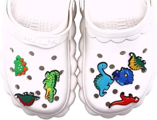 Vista 2 de Dolleme Dijes para zapatos, paquete de 19 dijes de dinosaurio para zapatos, para niños, niñas, adolescentes, niños, pines para zapatos, decoraciones