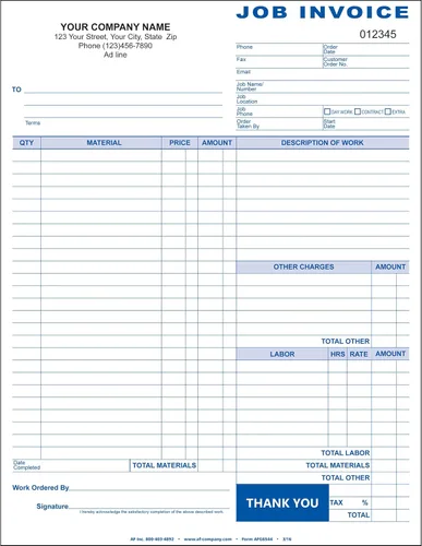 Vista 3 de Factura de trabajo, 2 copias (duplicadas), 8.5 x 11 pulgadas, personalizada gratis (100 formularios)