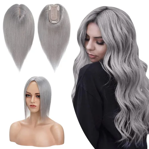 Vista 30 de Hairro Toppers de cabello humano 100% real para mujeres sin flequillo, postizos de cabello real con clip, base de seda transpirable para cubrir