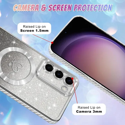 Vista 105 de Bonoma - Funda compatible con Samsung Galaxy S21 Plus, diseño de corazón con purpurina, color rosa Support for MagSafe, Plating Magnetic Case TPU