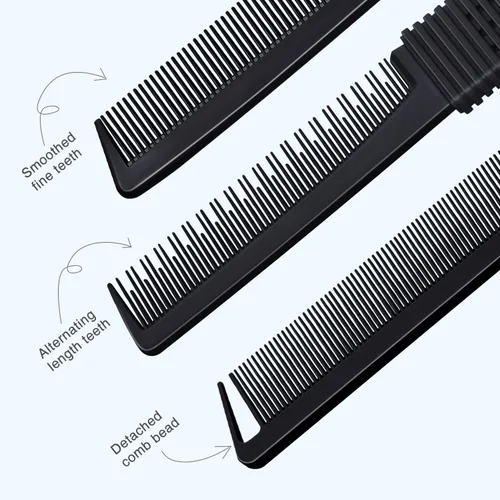 Vista 2 de TsMADDTs Peines de cola de rata para mujeres y hombres, juego de 3 peines para trenzar, separar, peinar, dientes finos, color negro