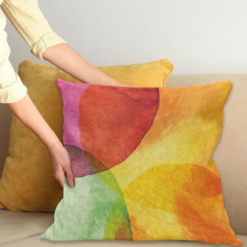 Vista 2 de Ambesonne - Funda de cojín decorativo cuadrado, papel pintado en acuarela en impresión de diseño de arte moderno, 51 x 51 cm, amarillo, naranja