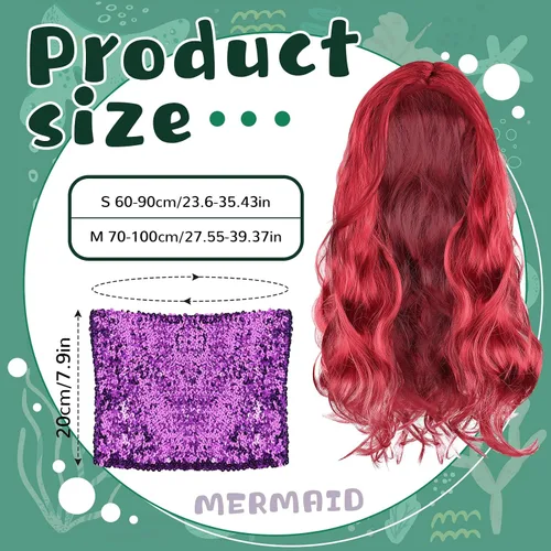 Vista 2 de Cindeer Disfraz de sirena de 3 piezas para mujer, incluye blusa corta de sirena con lentejuelas, parte superior metálica sin tirantes, falda