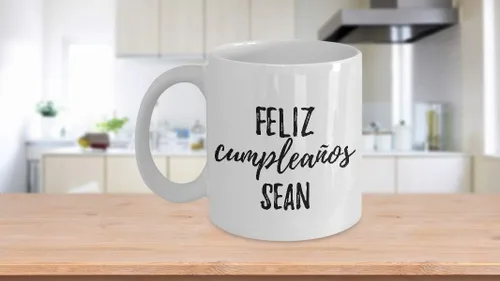 Vista 3 de Feliz Cumpleanos Sean Mug Spanish Happy Birthday Personalized Name Gift Coffee Tea Cup 11 oz