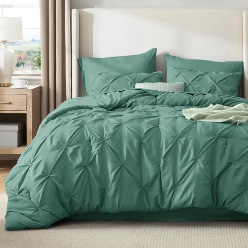 Vista 31 de Bedsure - Juego de edredón tamaño individual gris - Ropa de cama tamaño individual en una bolsa de 5 piezas, juego de cama Pintuck GentleSoft™
