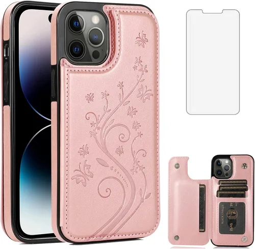 Vista 10 de Funda compatible con iPhone 15 Pro Max de 6.7 pulgadas con protector de pantalla de vidrio templado y tarjetero con soporte para tarjetero, funda