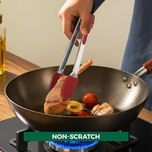 Vista 7 de Freshware Pinzas de cocina de acero inoxidable para cocinar con puntas de silicona, pinzas de silicona para asar a la parrilla, servir alimentos