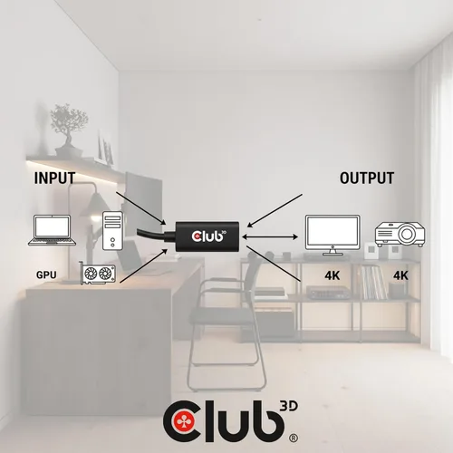 Vista 6 de Club 3D CAC-1080 DisplayPort 1.4 a HDMI 2.0b HDR Adaptador Activo M/F UHD 4096x2160 output, plug and play on Windows and Mac, links laptops and