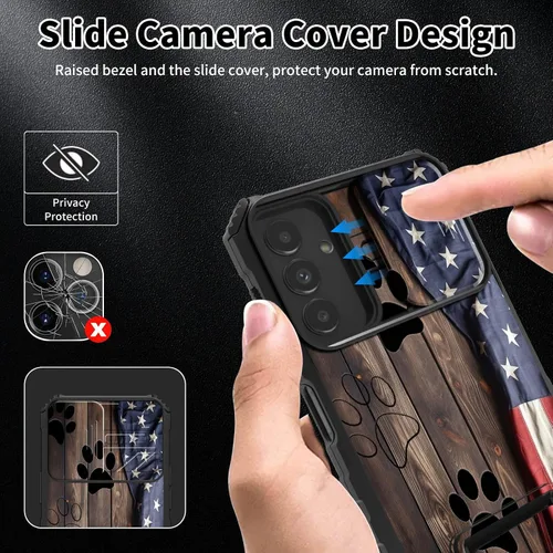 Vista 2 de Funda para teléfono Samsung Galaxy A15 5G con protector de pantalla con cubierta deslizante para cámara y soporte de doble capa híbrida resistente a