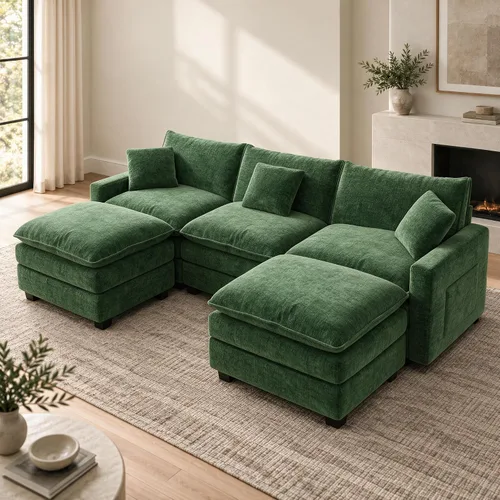 Vista 23 de Sofá seccional modular de 107", sofá de nube en forma de L con otomana Negro