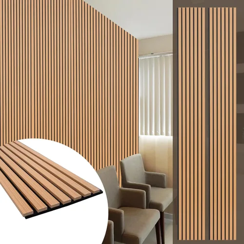 Vista 14 de Yuzzy Paneles de madera para pared y techo, paneles acústicos de listones de madera de 108 x 11 pulgadas, 2 unidades, paneles de pared modernos que