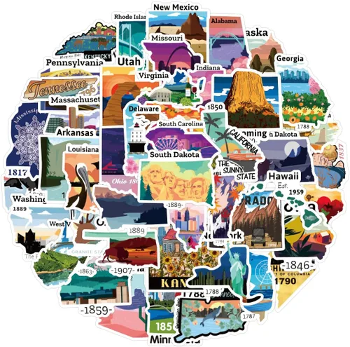 Vista 6 de Calcomanías de mapa de Estados Unidos, 50 unidades, Funimost Travel USA, calcomanías de vinilo impermeables para botellas de agua, laptop