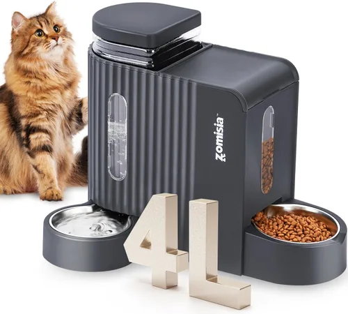 Vista 9 de ZOMISIA Alimentador de gravedad para gatos y dispensador de agua con cuencos de acero inoxidable 304, alimentador automático 2 en 1 para gatos