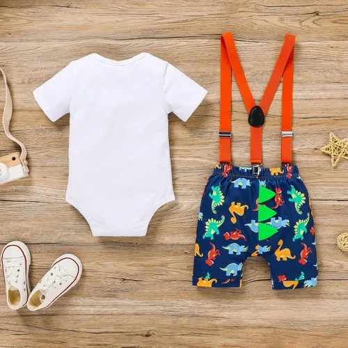 Vista 3 de Conjunto de ropa de manga corta con tirantes ajustables en la espalda en Y para bebés y niños
