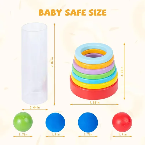 Vista 5 de Montessori - Anillos y bolas interactivas apilables para bebés de 6 a 12 meses, tubo transparente divertido