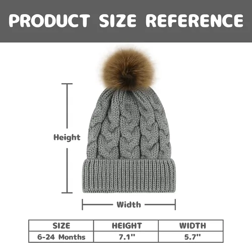 Vista 6 de Olreco Gorro de invierno para bebé, gorro de invierno para niños, gorro de invierno para niñas y niños, gorro de punto con pompones