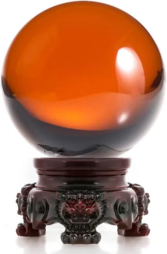 Vista 4 de Amlong Crystal - Bola de cristal ámbar de 3 pulgadas (80 mm) con base de resina de león arcoíris y caja de regalo para bola decorativa, fotografía