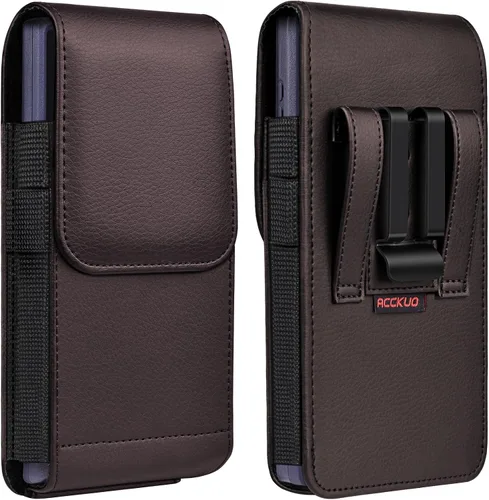 Vista 10 de Funda de cuero para teléfono ACCKUO con clip de cinturón de metal resistente y cierre magnético Compatible con iPhone 16/15/14/13/12 Pro y Non-Pro
