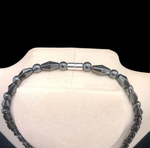 Vista 4 de Collar de terapia magnética de hematita, piedra curativa natural, joyería unisex