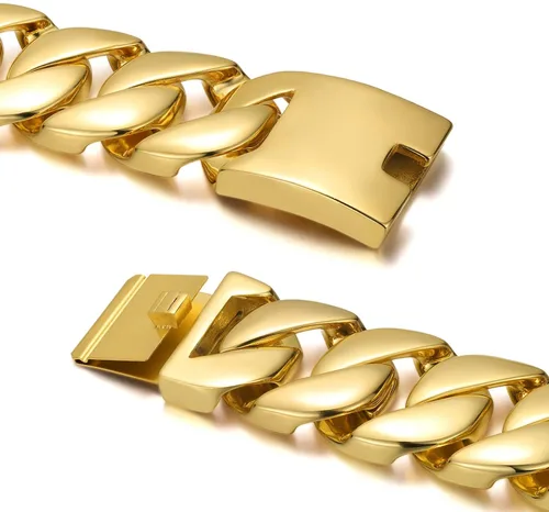 Vista 2 de ROWIN&CO Jewelry - Enorme pulsera gruesa de 1.260 in para hombre, resistente, chapado en oro amarillo de 18 quilates, cadena cubana de acero
