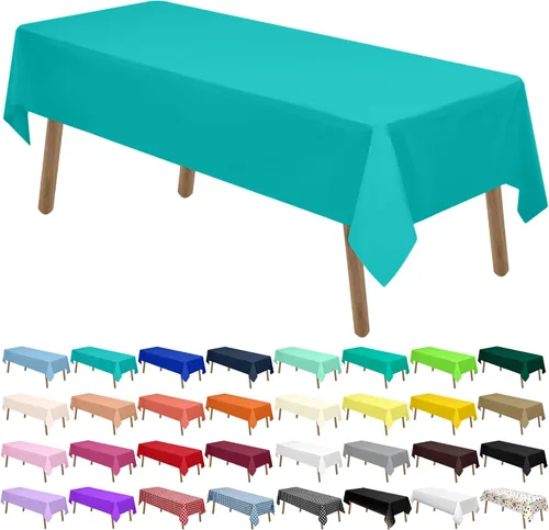 Vista 23 de Manteles de Plástico Azul Claro Paquete de 2 Cubiertas de Mesa Desechables 54 x 108 Pulgadas Manteles para Baby Shower Fiesta PEVA Manteles Azul
