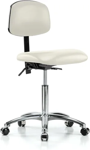 Vista 53 de Perch - Silla de laboratorio con ruedas cromadas con soporte de respaldo ajustable, altura del escritorio de 17 a 22 pulgadas, tela negra