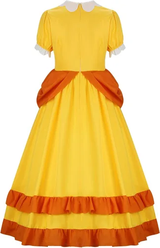 Vista 6 de ZIFUNMUR Disfraz de princesa de margarita melocotón para mujer, con corona, vestido de Super Brothers para adultos, vestido de baile de Halloween