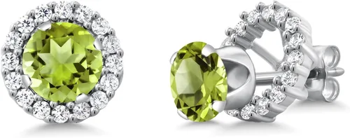 Vista 8 de Gem Stone King Aretes redondos de plata de ley 925 de 0.236 in con piedra natal extraíble para mujer