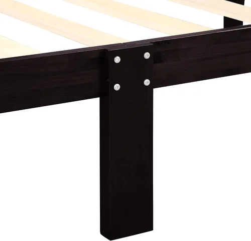 Vista 7 de Base de cama de trineo de madera individual, cama de plataforma con cabecero y estribo, listones de madera, no necesita somier, diseño resistente