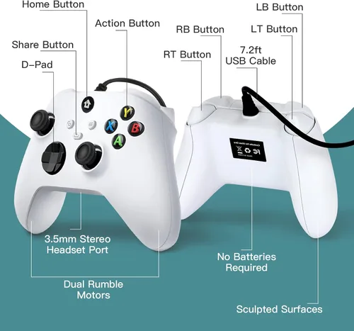 Vista 7 de Ciresp Controlador con cable compatible con Xbox One Series XS controlador de juego de PC compatible con Windows 111087 USB Gamepad con joystick